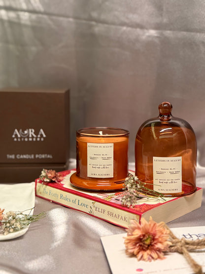 Letters in August Candle | Pachouli Amber