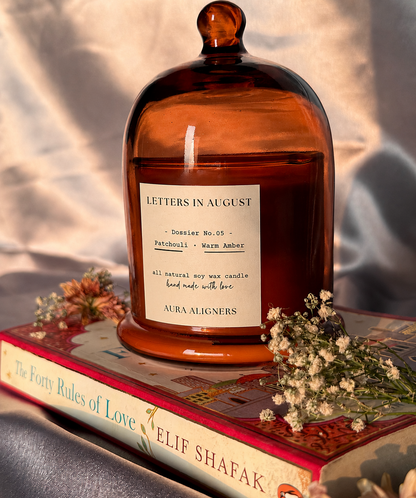 Letters in August Candle | Pachouli Amber