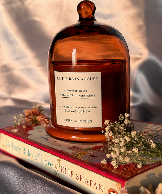 Letters in August Candle | Pachouli Amber